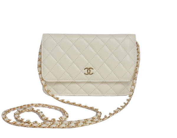 Best Chanel Lambskin Flap Bag A33814 Off-white With Golden Hardware On Sale